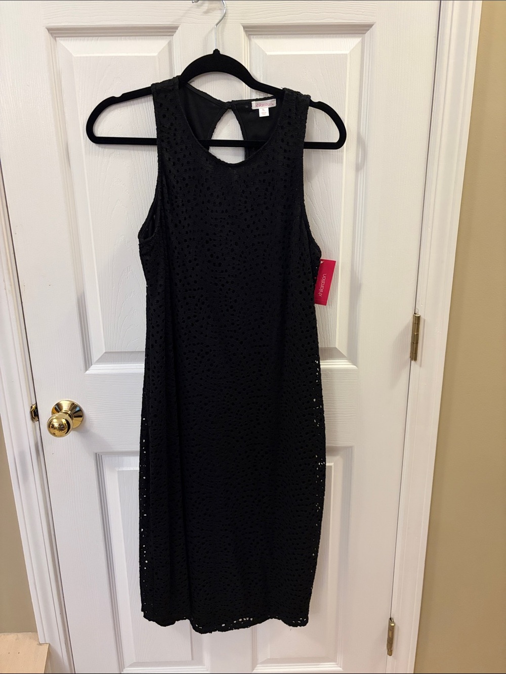 Sleeveless Black Eyelet Dress with Keyhole Back